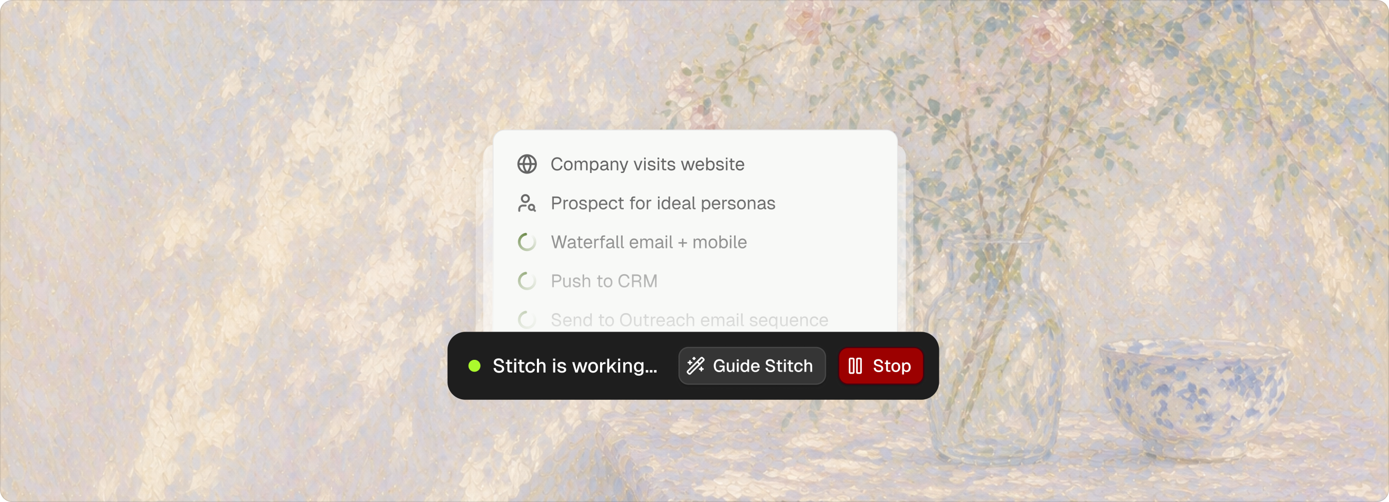 Agent Stitch actively working on an outbound workflow
