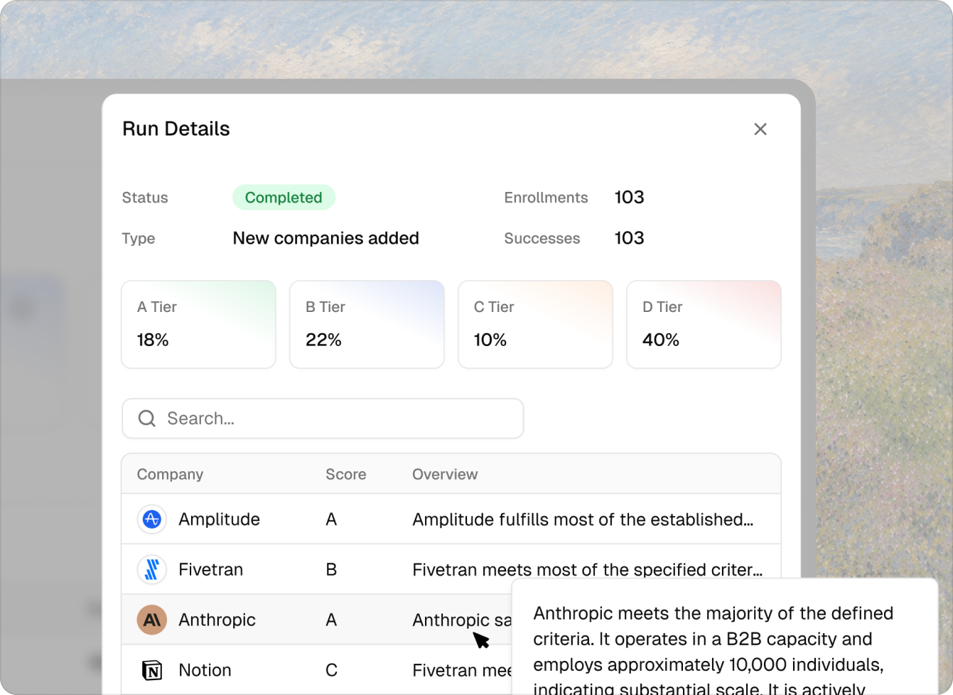 Fit Score results showing account grades and explanation details